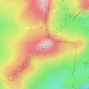 Yr Aran topographic map, elevation, terrain