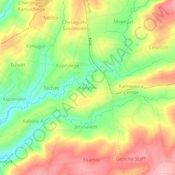 Kanyoni topographic map, elevation, terrain