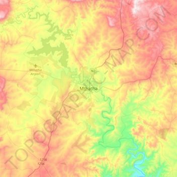 Mthatha topographic map, elevation, terrain