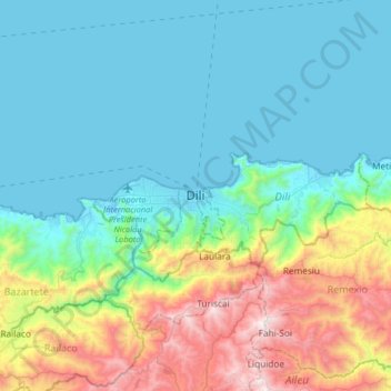 Dili topographic map, elevation, terrain