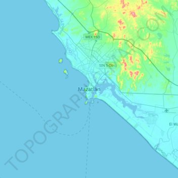 Mazatlán topographic map, elevation, terrain