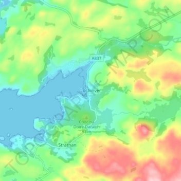Lochinver topographic map, elevation, terrain