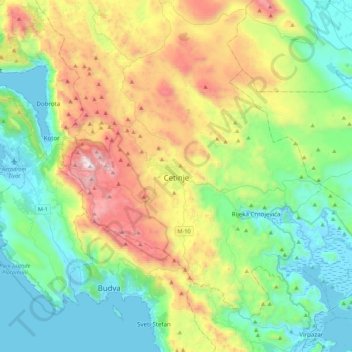 Cetinje topographic map, elevation, terrain