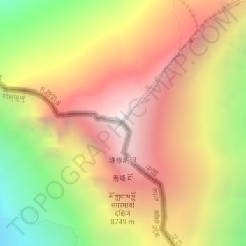 Monte Everest topographic map, elevation, terrain