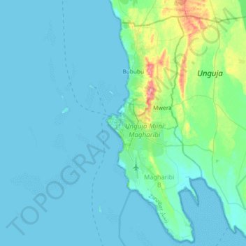 Zanzibar City topographic map, elevation, terrain