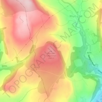Mynydd Gellionnen topographic map, elevation, terrain