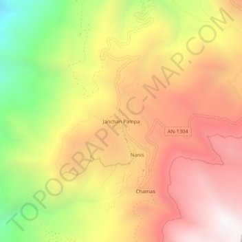 Janchan Pampa topographic map, elevation, terrain