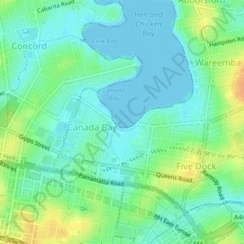 Sydney topographic map, elevation, terrain