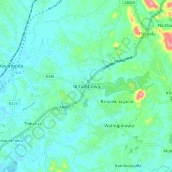 Nittambuwa topographic map, elevation, terrain