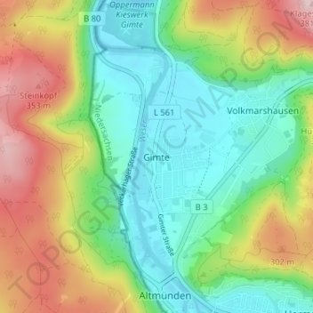 Gimte topographic map, elevation, terrain