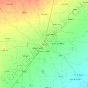 Suruç topographic map, elevation, terrain