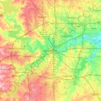 Fort Worth topographic map, elevation, terrain