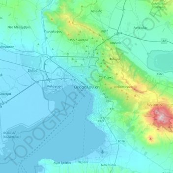 Salónica topographic map, elevation, terrain
