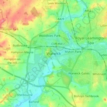 Warwick topographic map, elevation, terrain