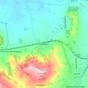 Gretton topographic map, elevation, terrain