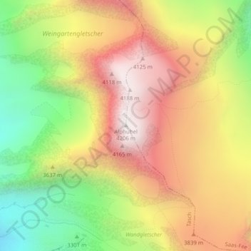Alphubel topographic map, elevation, terrain