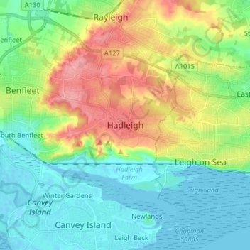 Hadleigh topographic map, elevation, terrain