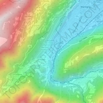 Martigny-Croix topographic map, elevation, terrain