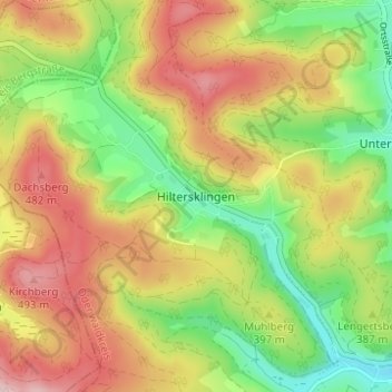 Hiltersklingen topographic map, elevation, terrain