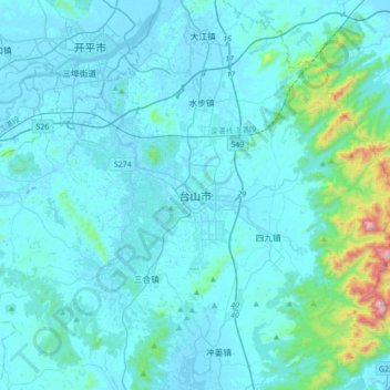Taishan topographic map, elevation, terrain
