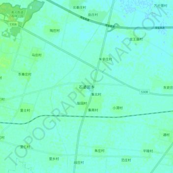 石婆固乡 topographic map, elevation, terrain