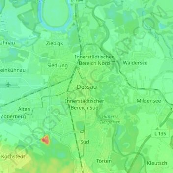 Dessau topographic map, elevation, terrain