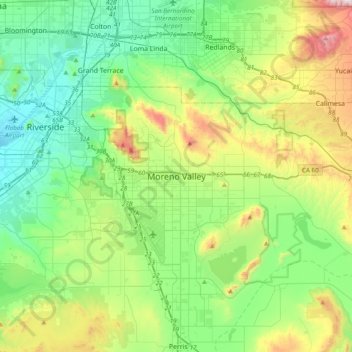 Moreno Valley topographic map, elevation, terrain