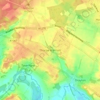 Thorpe Marriott topographic map, elevation, terrain