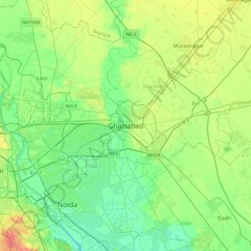 Ghaziabad topographic map, elevation, terrain