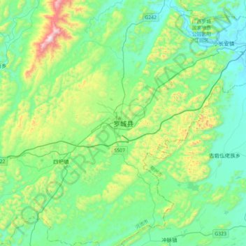 罗城县 topographic map, elevation, terrain