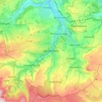 Holmfirth topographic map, elevation, terrain