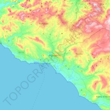 Agrigent topographic map, elevation, terrain