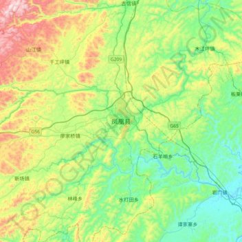 凤凰县 topographic map, elevation, terrain