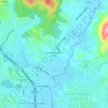 Kampung Bukit Raya topographic map, elevation, terrain