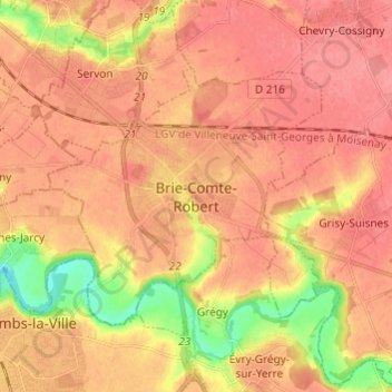 Brie-Comte-Robert topographic map, elevation, terrain
