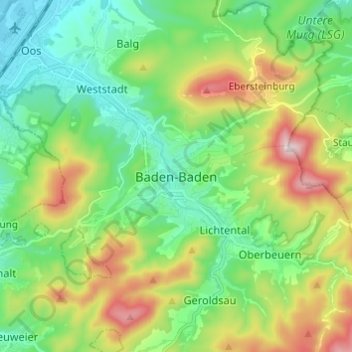 Baden-Baden topographic map, elevation, terrain
