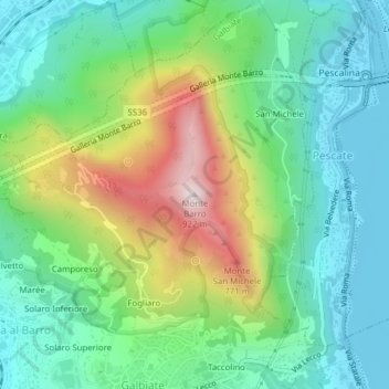 Monte Barro topographic map, elevation, terrain