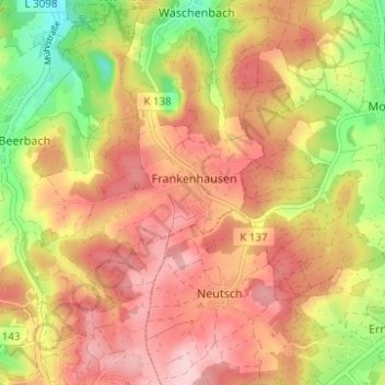 Frankenhausen topographic map, elevation, terrain
