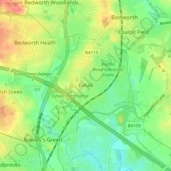 Exhall topographic map, elevation, terrain