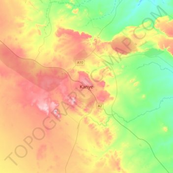 Kanye topographic map, elevation, terrain