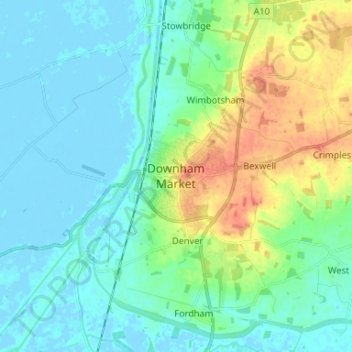 Downham Market topographic map, elevation, terrain