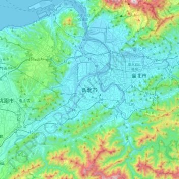 新北市 topographic map, elevation, terrain