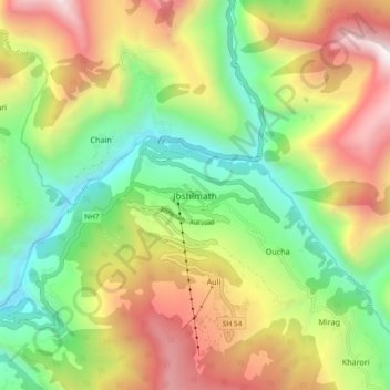 Joshimath topographic map, elevation, terrain