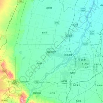 青铜峡市 topographic map, elevation, terrain