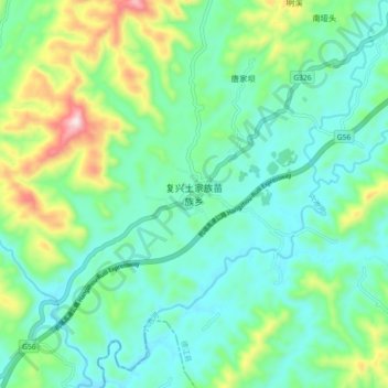 复兴土家族苗族乡 topographic map, elevation, terrain