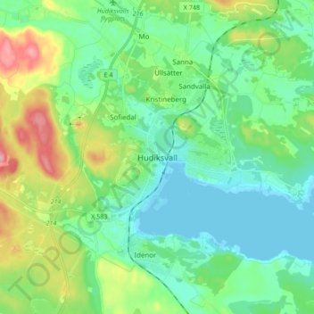 Hudiksvall topographic map, elevation, terrain