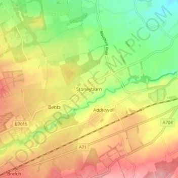 Stoneyburn topographic map, elevation, terrain