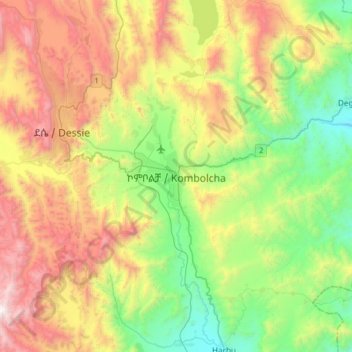 Kombolcha topographic map, elevation, terrain