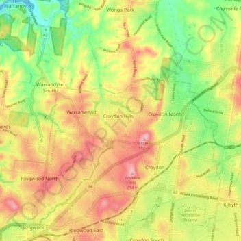 Croydon Hills topographic map, elevation, terrain