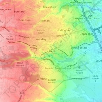 Kibera topographic map, elevation, terrain